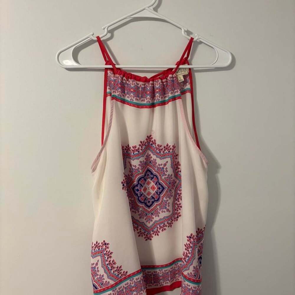 Sweet Wanderer Women’s White Red Blue Geometric Tank Top Size M